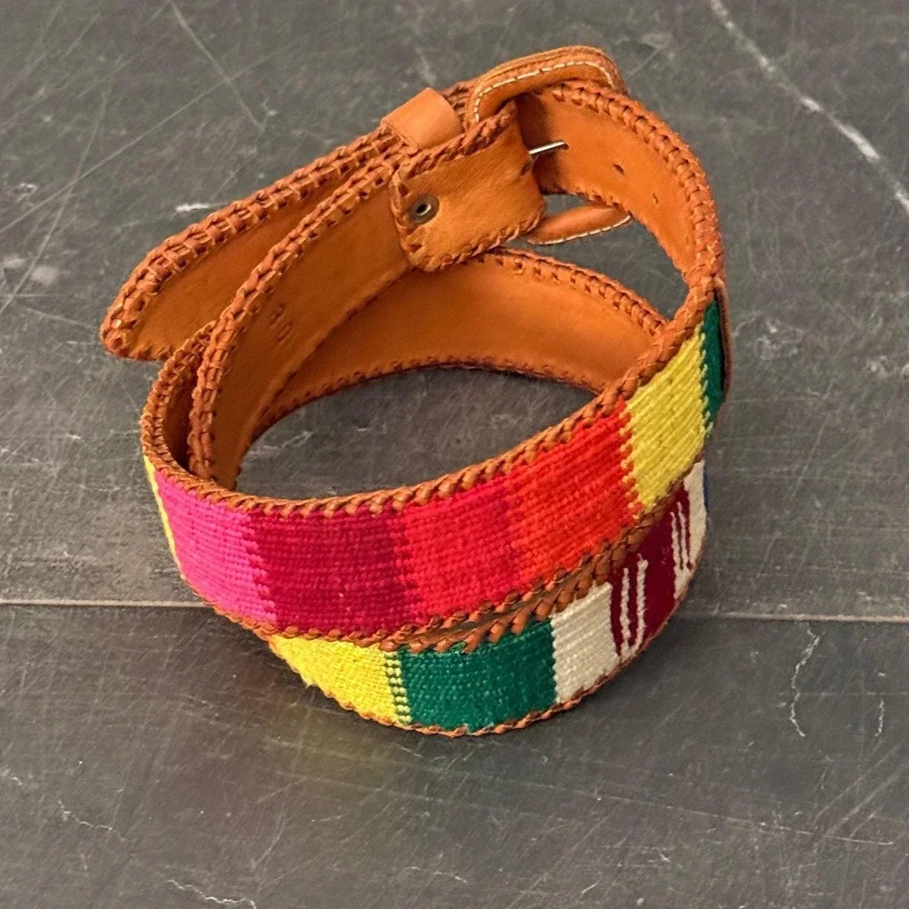 Womens‎ Jill Stuart Belt (Fits 28/29 Waist) Multi Color Woven Leather Whipstitch
